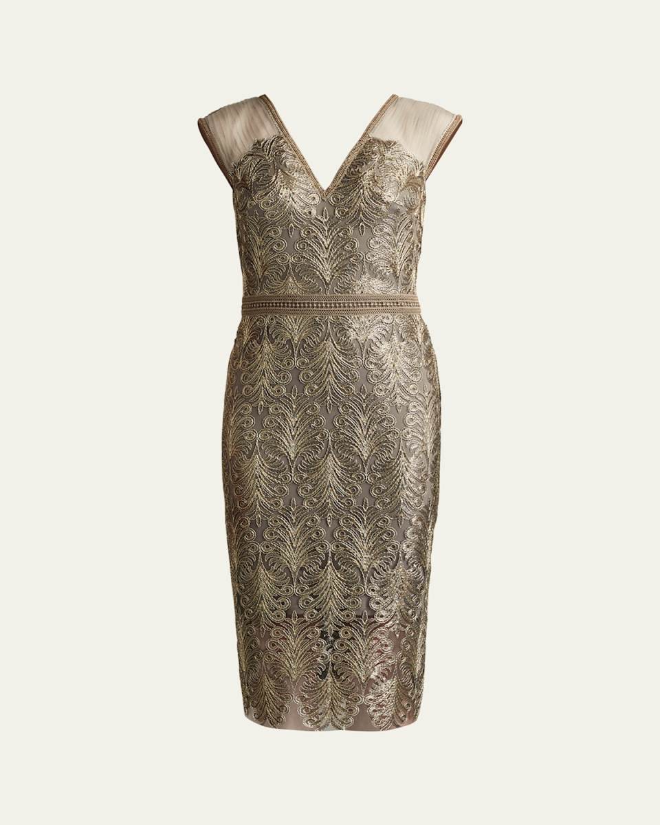 Sequined Lace Knee-Length Dress
